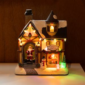 움직이는 오르골 LED 크리스마스 산타 마을 캔디 하우스 오브제 무드등 (캐롤 8곡)