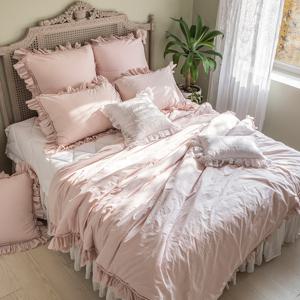 프릴 베딩세트 프린지 (핑크), 고밀도 워싱면 60수 이불세트 커버 (솜 별도)