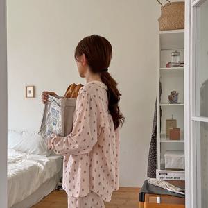 H made 피치기모면 로즐리 플라워 여성 잠옷 투피스 긴팔 파자마 세트 2PS
