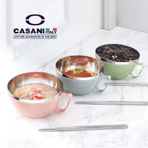 스테인레스 핸들 라면기 파스타볼 6P (볼3P+젓가락3P)