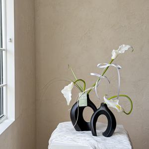실크플라워 조화+화병세트 리본 카라 그라스 조화 블랙 화병세트