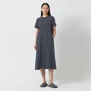 여 스마트 코튼 반팔 파자마 원피스_스트라이프 (2 colors)