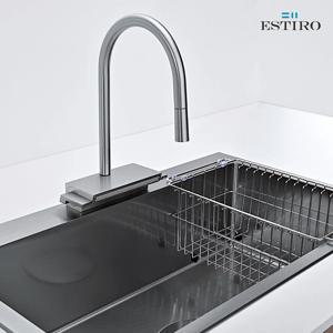 에스티로 사각 엠보 싱크볼 850 폭포 싱크대 수전 교체시공 ESSK880EM