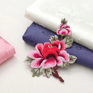 한복 목단 입체 자수 장식 저고리 깃 섶 치마 밑단 등 부자재 와펜