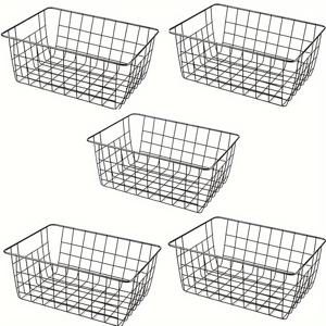 TEMU 5개 블랙 메탈 와이어 수납 바구니 - 집, 사무실, 주방용 다용도 정리함, 선반 바구니