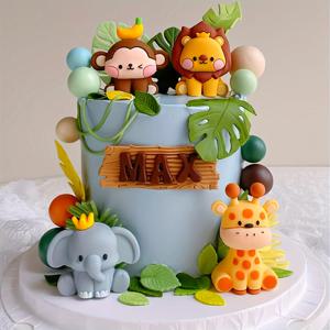TEMU 7피스 귀여운 정글 사파리 케이크 토퍼 - 기린, 코끼리, 사자, 원숭이, 오렌지 & 녹색 잎사귀, 어린이 생일 파티, 베이비 샤워, 와일드 원 축하 행사용, 할로윈 및 크리스마스 이벤트 장식