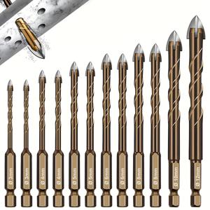 TEMU 12pcs 스틸 다목적 드릴 비트 세트, 텅스텐 스틸 팁 삼각형 디자인, 고경도, 크로스 헥사곤 핸들 홀 오프너 및 확장 도구 상자 포함, 크기 3-12Mm, 타일, 유리, 콘크리트, 대리석, 목재, 강판에 구멍을 뚫는 데 사용