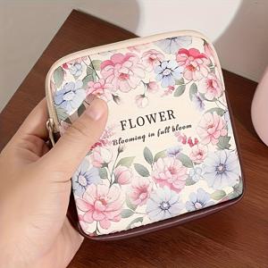 TEMU 대용량 여행용 주최자 가방, 꽃 디자인 - 내구성이 뛰어난 PVC, 지퍼 클로저, 메이크업, 화장품 및 필수품용 다중 컴파트먼트 - 일상 사용 또는 여행용 가벼우면서 휴대하기 편리한 여행용 메이크업 가방, 스타일, 안전한 지퍼 클로저