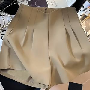 TEMU 여성용 하이웨이스트 레그 숏팬츠 - 풀 지퍼 백, 솔리드 컬러 캐주얼 및 드레시 숏팬츠, 레귤러 핏 (스트레치 없음), 핸드워시 가능, 데일리웨어 및 스마트 캐주얼 아웃핏에 필수 - Nini