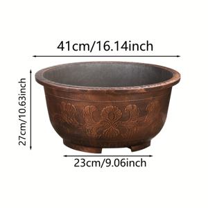 TEMU 1pc 18L 초대형 조각형 원형 플랜터, 녹방 방지 비공유 수소 용기, 빈티지 브론즈 기하학적 패턴 레진 물탱크, 야외 정원 장식 및 농가 스타일 농장 연못 보관에 적합합니다.