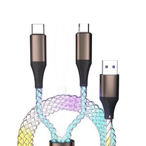 TEMU 3in1 스마트폰 초고속 충전케이블 멀티 케이블 120cm 6W 5A RGB발광그라데이션 LED 발광 케이블