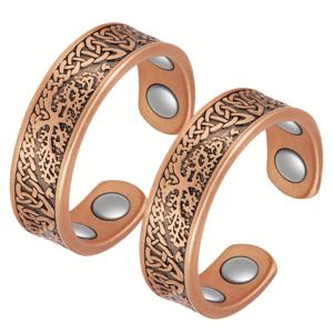 TEMU 2개, 구리 자석 반지, 생명의 나무 디자인 자석 구리 반지 남성용 조절 가능한 구리 반지, 여성에게 적합