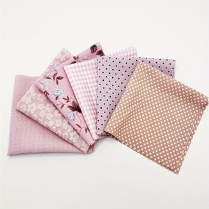TEMU 6pcs 핑크 꽃과 폴카 도트 수제 천 사각형 - DIY 공예 재료, 폴리에스터, 자르지 않은 사각형으로 자수와 퀼트에 적합, 퀼트 패턴, 크리스마스에 가장 적합합니다.