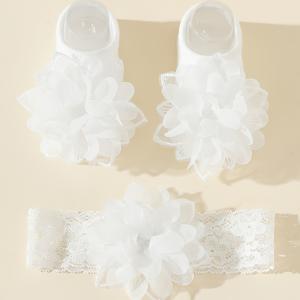 TEMU 1 쌍의 꽃무늬가 있는 우아한 레이스 베이비 걸 양말 - 부드러운 폴리에스터, 둥근 목, 손세탁만, 유아 샤워 또는 신생아 선물에 완벽, 유아 양말, 신생아 액세서리, 프릴 레이스 디자인, 부드러운 원단 양말|신생아옷