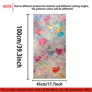 TEMU 1pc 생생한 하트 모양 PVC 창문 스티커 - 44x99cm, 현대 스타일, 정적 클링 디자인, 가정, 주방, 욕실, 침실, 발코니 및 파티 장식, 개인 정보 보호, PVC 창문 필름, 장식