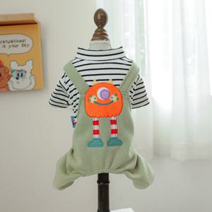 TEMU 1개 그린 & 블랙/화이트 강아지 롬퍼 - 버튼식, 포메라니안·치와와·시츄·말티즈용 사계절(겨울&가을) 편안한 의상 (귀여운 다리와 백팩형 디자인)