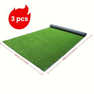 TEMU 3개 세트 78.74인치 x 19.68인치 UV 저항 인공 잔디 매트, 내구성 있는 플라스틱 소재, 실내외 사용 가능, 정원, 호텔, 레스토랑, 고급 인공 잔디 카펫, 사진 촬영 장식, 결혼식 및 약혼 행사용, 홈 & 키친 데코레이션에 적합한 리얼리스틱 식물 디자인
