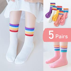 TEMU 5켤레 여아용 미드-카프 양말 - 부드럽고 따뜻하며 편안한 소녀 및 어린이용, 데일리룩에 완벽, 생일/할로윈/크리스마스 선물로 이상적, 귀여운 양말, 어린이 신발, 장난기 넘치는 디자인, 튼튼한 어린이복