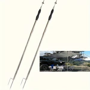 TEMU 타포린, 차량 캠핑, 캐노피, 쉘터용 스테인리스 스틸 조절 가능한 텔레스코픽 텐트 폴 2/3/4팩 세트, 천막 지지대 및 문간막 그늘망 지원 막대|차량햇빛가리개