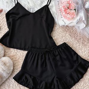 TEMU 여성용 레드 발렌타인데이 서스펜더 쇼츠와 파자마 세트