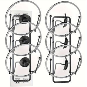 TEMU 2개 세트의 광택이 도는 금속 마감이 있는 뚜껑 거치대, 벽에 부착되는 주방 정리 랙, 다용도 노드릴 설치, 조리기구 보관 및 도마 정리를 위한 단계별 선반