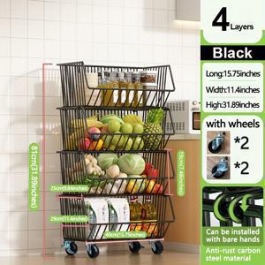 TEMU GDBY 다층 주방 수납 카트 - 5/4/3/2 레이어, 과일 및 채소용 쌓을 수 있는 금속 와이어 바구니, 팬트리, 욕실, 세탁실용 바퀴 달린 모바일 정리함|빨래바구니