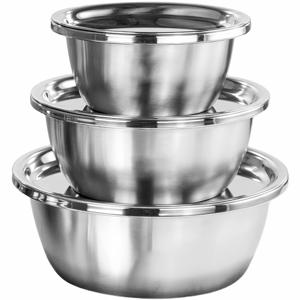 TEMU 3pcs 스테인레스 스틸 믹싱 볼 세트, 스테인레스 스틸 뚜껑, 녹방성, 내구성 및 청소가 용이함, 공간 절약을 위한 중첩 디자인, 뚜껑이 있는 , 세척, 요리 및 서비스용으로 적합한 레스토랑 및 주방 사용