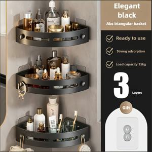 TEMU 3pcs 블랙 플라스틱 코너 샤워 선반, 샴푸, 비누 및 더 많은 것을 위한 드릴 없음 벽걸이 욕실 정리함 - 공간 절약형 3층 디자인, 주방 및 욕실 사용에 이상적, 욕실 샤워 캐디