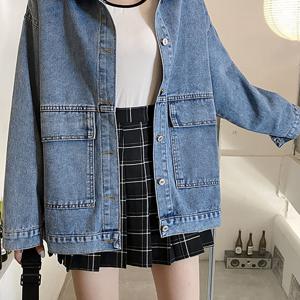 TEMU 여성 봄가을겨울 데일리 루즈핏 빅포켓 심플 날씬해 보이는 데님 재킷 코트 캐주얼 패션 부드럽고 편안한 긴팔 카고 청자켓