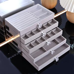 TEMU 투명 서랍이 있는 5단 쌓을 수 있는 보석 정리함 - 반지, 귀걸이, 목걸이, 팔찌 및 시계용 멀티컴파트먼트 데스크탑 스토리지 - 내구성 있는 플라스틱 & 패브릭 라이닝, 홈 또는 오피스를 위한 클래식 디자인, 다목적 보석 정리함, 팔각형 모양의 보석 상자|링귀걸이