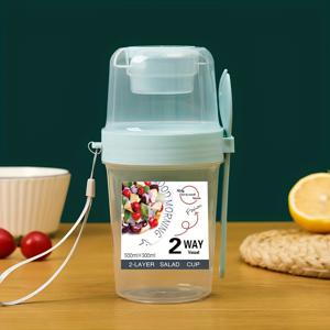 TEMU 두 가지 기능이 있는 휴대용 샐러드 컵 컨테이너 세트, 드레싱 랙 및 포크 포함 - BPA 프리 플라스틱, 손세척, 가벼운 직사각형 물병 세트, 요거트, 시리얼, 오버나이트 오츠, 스낵용, 1개