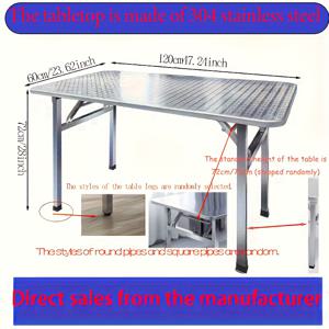 TEMU 헤비듀티 스테인리스 스틸 접이식 테이블 - 휴대용 접이식 직사각형 야외/테이블, 튼튼한 다리, 조립 불필요, 캠핑, 피크닉, 바베큐, 파티, 상업 및 가정용 쉬운 청소 표면 (스테인리스 스틸 테이블탑)|캠핑테이블
