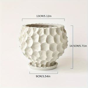 TEMU 꽃병 트레이 포함, 예술적인 디자인이 있는 불규칙한 모양의 세라믹 오르키드 플랜터 - 아트 데코 스타일, 텍스처가 있는 도자기 꽃병, 보나이 및 실내 식물용, 배수 구멍 디자인