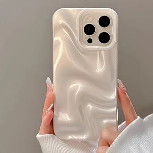 TEMU 진주 화이트 입체 웨이브 패턴 폰 케이스