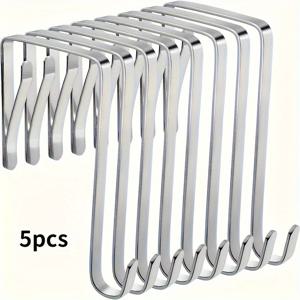 TEMU 5개 세트 모던 조절 가능한 스테인리스 스틸 도어 후크 - 드릴 필요 없는 설치, 옷, 수건, 가방용 광택 메탈 행거 - 현대적 스타일의 내구성 있는 홈 정리용 문 & 벽걸이, 슬림한 외관, 고품질 제작, 공간 절약 솔루션, 디자인, 견고한 하드웨어, 아파트 생활을 위한 훅