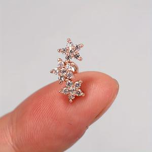 TEMU 1개 스파이럴 벤트 바 칼라지 스터드 여성용 - 3펜타그램 합성 지르코니아 장식 316 스테인리스 스틸 주얼리, 화이트 골드 도금 저자극 피어싱 액세서리, 뮤직 페스티벌 & 파티 선물, 플래티넘 도금 축제 주얼리|피어싱