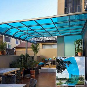 TEMU 1mm 두께의 폴리카보네이트 야외 호수 파란색 지붕 패널 - 가벼우면서도 내구성이 뛰어난 투명 플라스틱 시트, 테라스, 파티션, 선샤이드 및 온실, 지붕 패널, 파티션 재료, 현대적인 외형, 쉽게 절단할 수 있는 재료