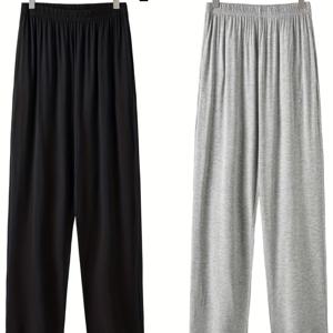 TEMU 2개 남성용 루즈핏 단색 수면 바지 - 편안한 미드 스트레치 원단, 봄/여름/가을용 캐주얼 홈 팬츠, 블랙 & 그레이, 휴식용 루즈핏, 편안한 라운지웨어 | 남성용 루즈핏 팬츠 | 중간 탄력성 팬츠, 포펠리나, 플러스 사이즈 남성용 팬츠|여름잠옷