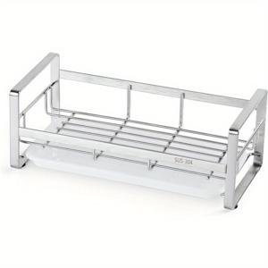 TEMU 헤비듀티 스테인리스 싱크 정리대 - 대형 카운터탑 캐디, 비누 디스펜서 홀더 및 스펀지 랙 포함, 미끄럼 방지 베이스 - 공간 절약형 주방 & 욕실 정리함, 배수 트레이 내장, 쉬운 세척 디자인, 주방용품 액세서리