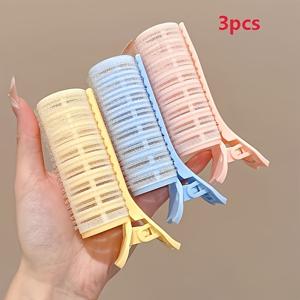 TEMU 셀프 접착식 무열 볼륨 헤어 컬링 로드 세트 - 컬러 코드 구분 & 걸이 후크 포함, 단발/장발용 무열 DIY 볼륨 강화기 (핑크, 블루, 옐로우) - 모든 헤어 타입에 쉽게 사용 가능