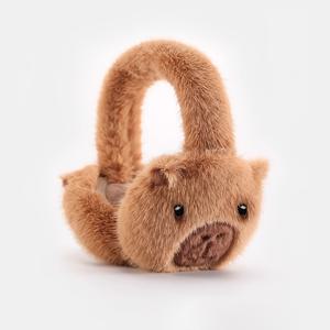 TEMU 1개 귀여운 카피바라 귀마개 - 플러시, 카피바라 모양 귀와 푹신한 꼬리 같은 땋은 머리 장식, 따뜻한 겨울 귀 보호 (손세탁 전용) - 동물 테마 코스튬 액세서리 & 크리스마스