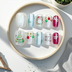 TEMU 10개입 스플라이스 웨어러블 네일 2025 크리스마스 스타일 3D 네일 아트 니치 네일 아트 패치 크리스마스 네일, DIY 매칭, 달콤하고 시원한 커버리지, 축제 분위기, 적합 카테고리: 푸시형 인조 네일, 인조 네일 적용,사전 설계된 네일 플레이트,푸시온 인조 손톱, 니치 스타일,휴일 패턴,정밀 절단 플레이트,DIY 뷰티,네일 아트 애호가
