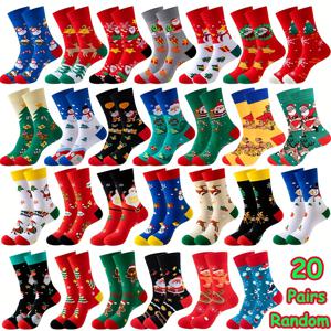 TEMU 20쌍 랜덤 신제품 크리스마스 미드컬프 양말 세트 - 산타, 눈송이, 순록 패턴, 부드럽고 편안한 캐주얼 스트리트 스타일, 청소년 및 성인용 가을/겨울 시즌 선물, 겨울 필수품,축제 의상,축제 디자인,통기성 원단,포근한 소재,가족 선물