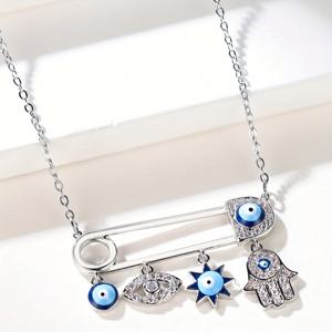 TEMU 일상 및 파티에 적합한 우아한 보호 인스파이어드 구리 톤 반지 펜던트 목걸이 - 블루 아이즈 & 스타 모티프, 일상용 주얼리|보호 인스파이어드 디자인|세부 조각