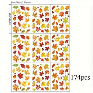 TEMU 가을 창문 데칼 174장: 다색 단풍잎, 집 주방 장식을 위한 추수감사절 농가 스티커 9장