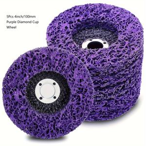 TEMU 5개 4인치 헤비듀티 녹 및 페인트 제거 휠 - 금속, 목재, 파이버글라스 연마 및 광택을 위한 거친 연마 폴리 스트립 디스크 - 내구성 있는 PVC/ 구조, 앵글 그라인더, 그라인더 파워 툴에 이상적