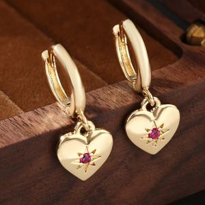 TEMU 큐빅 지르코니아가 장식된 시크한 구리 하트 펜던트 귀걸이, 빈티지 스위트 스타일 여성용, 데이를 위한 완벽한 선물