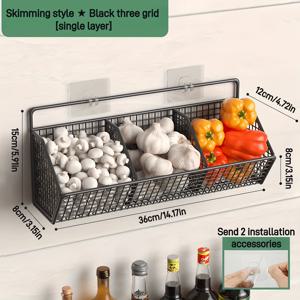 TEMU 벽걸이 와이어 과일 바구니, 주방 1/2/3단 와이어 걸이형 야채 바구니, 욕실 벽걸이 수납 바구니 보관함, 주방 과일 선반, 수납실