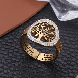 TEMU 1pc 우아한 스테인레스 스틸 생명 나무 반지 - 여성용 넓은 얼굴 오픈 반지, 일상 착용, 파티, 선물에 완벽, 선물 보석|우아한 반지 디자인|세부한 인장, 나무 보석