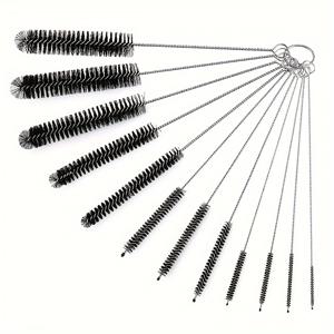 TEMU 12개 304 스테인레스 스틸 손잡이가 달린 나일론 빨대 브러시 세트, 8.2인치 다기능 세척 브러시 (병, 컵, 우유병 및 틈새용) - 가정에서 전기 없이 사용할 수 있는 재사용 가능한 부드러운 솔 브러시